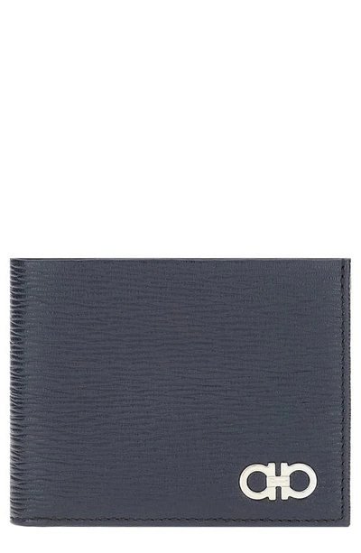 Ferragamo Revival Double Gancio Bicolor Wallet In Deep Ocean Nero