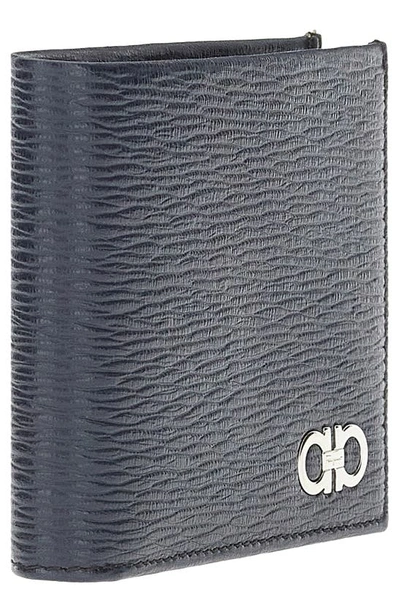 Ferragamo Revival Double Gancio Bicolor Wallet In Deep Ocean Nero