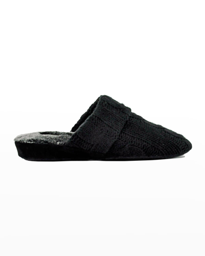 Shop Jacques Levine Cable-knit Faux-fur Flat Slippers In Black