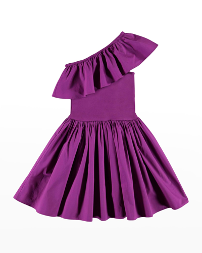 Shop Molo Girl's Chloey One-shoulder Organic Cotton Dress In Grape