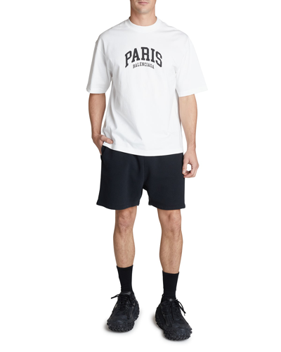 Shop Balenciaga Men's Paris Logo T-shirt In Blanc/noir