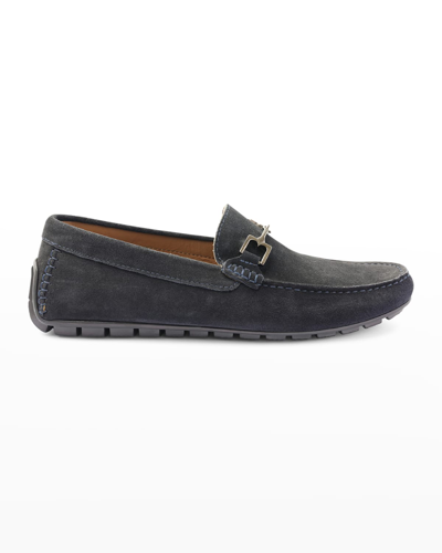 Shop Bruno Magli Men's Xander Horse-bit Strap Leather Drivers In Navy Suede