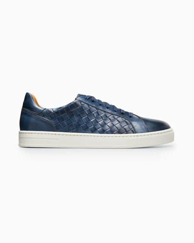 Shop Magnanni Men's Woven Leather Low-top Sneakers In Navy