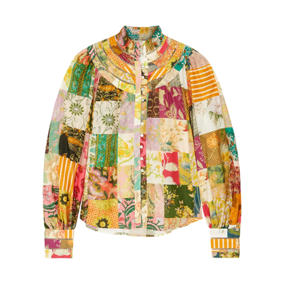 Shop Alemais Hattie Patchwork Cotton And Silk-blend Blouse In Multicoloured