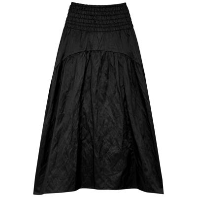 Shop Vince Black Smocked Satin Midi Skirt
