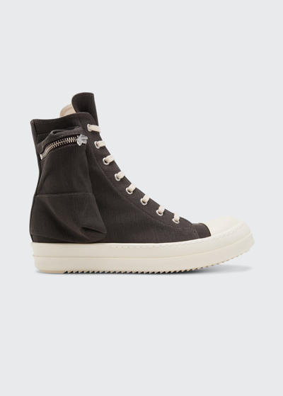 Shop Drkshdw Cargo Pouch Denim High-top Sneakers In Grey