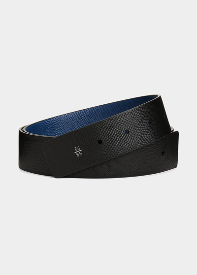 Shop Prada Men's Reversible Saffiano Leather Belt Strap In F0md6 Bluette/ner