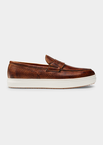 Shop Bontoni Men's Principe Leather Sneaker Loafers In Legno