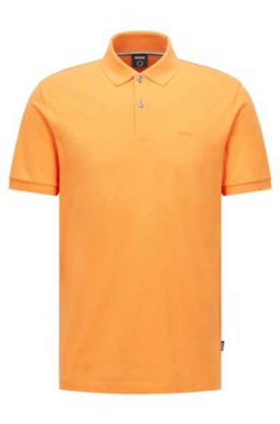 Shop Hugo Boss Polo Shirt With Embroidered Logo In Orange