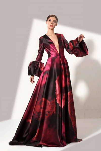 Shop Jean Fares Couture A-line Exaggerated Sleeve Gown