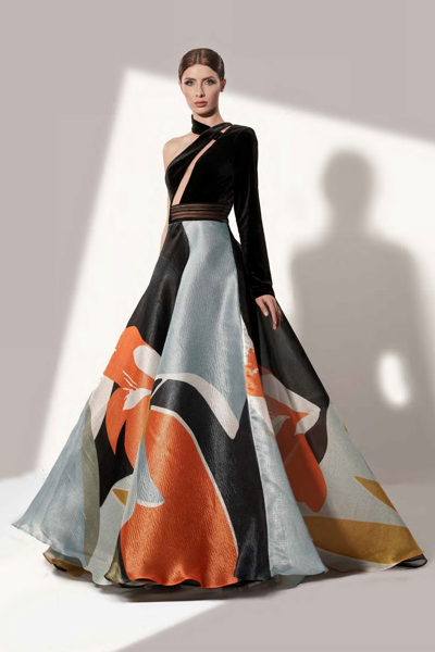 Shop Jean Fares Couture Asymmetrical Multicolored Gown