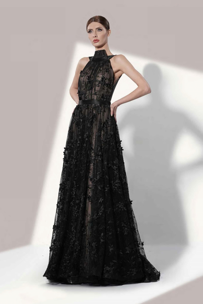 Shop Jean Fares Couture Halter Black Gown