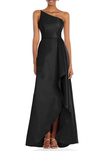 Shop Alfred Sung One-shoulder Satin Gown In Black