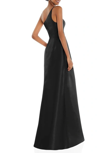 Shop Alfred Sung One-shoulder Satin Gown In Black