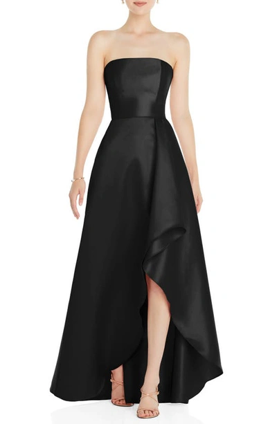 Shop Alfred Sung Strapless Satin Gown In Black