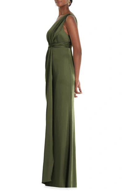 Shop Dessy Collection One-shoulder Satin Gown In Olive Green
