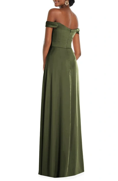 Shop Dessy Collection Off The Shoulder Satin Gown In Olive Green