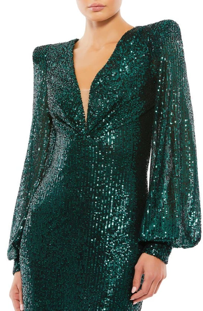 Shop Mac Duggal Sequin Puff Sleeve Midi Dress In Black Emerald