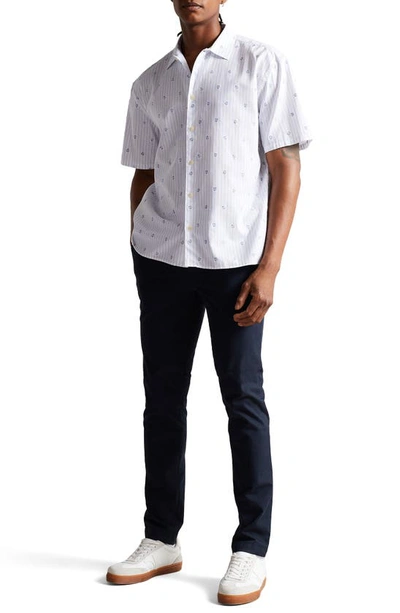 Shop Ted Baker Floral Stripe Short Sleeve Cotton Button-up Shirt In White