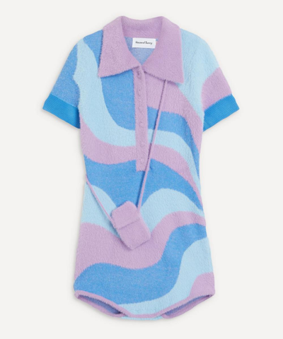 House Of Sunny Good Vibrations Abstract-pattern Knitted Body In Sea Blue And Parma Violet