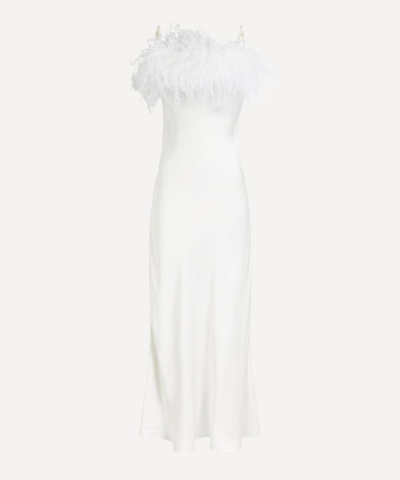 Sleeper Boheme Ostrich-feather Embellished Slip Dress In White