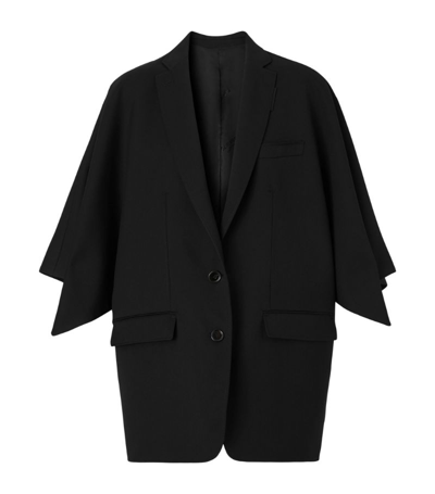 Shop Burberry Wool Cape-sleeved Blazer In Black