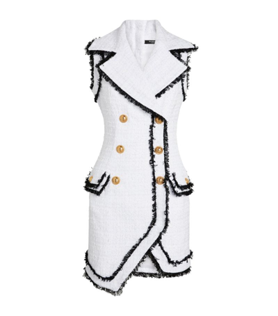 Shop Balmain Asymmetric Button-detail Mini Dress In White