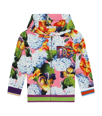 Shop Dolce & Gabbana Kids Floral Print Zip-up Hoodie In Multi