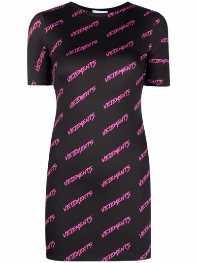 Shop Vetements Logo T-shirt Dress In Black