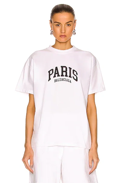 Shop Balenciaga Paris Medium Fit T-shirt In White & Black