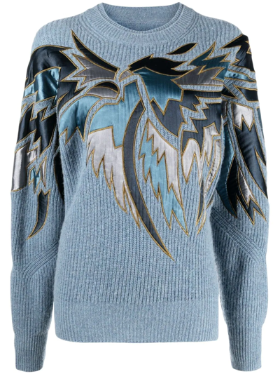 Shop Zadig & Voltaire Wings-embroidered Knitted Jumper In Blue