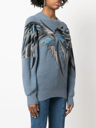 Shop Zadig & Voltaire Wings-embroidered Knitted Jumper In Blue