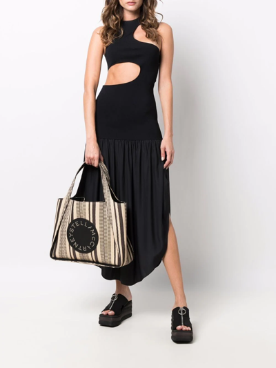 Stella Mccartney Asymmetric Cutout Stretch-jersey And Silk-satin Midi Dress In Black