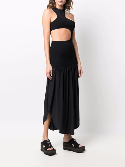 Stella Mccartney Asymmetric Cutout Stretch-jersey And Silk-satin Midi Dress In Black