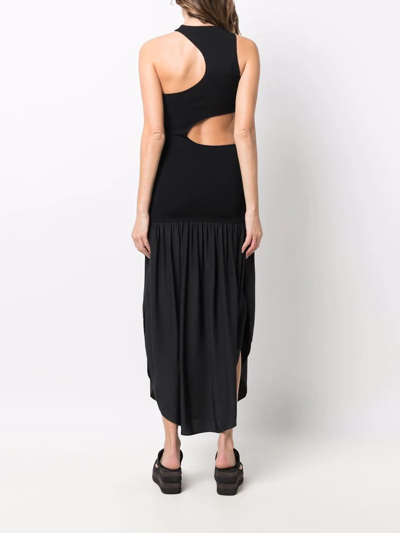 Stella Mccartney Asymmetric Cutout Stretch-jersey And Silk-satin Midi Dress In Black