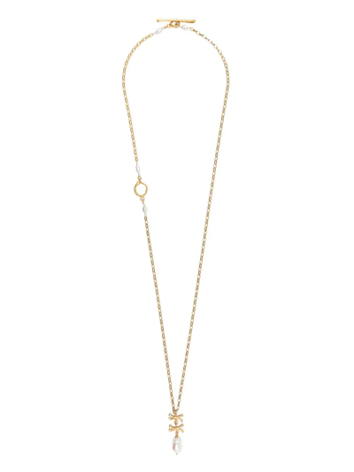 Shop Claire English Rum Bullion Pearl-pendant Necklace In Gold