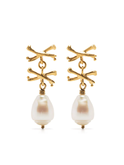 Shop Claire English Rumbullion Pearl-drop Earrings In Gold