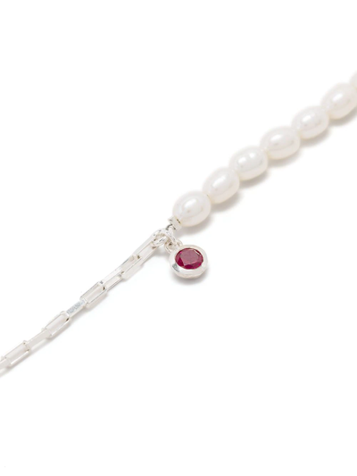 Dower & Hall Luna Pearl Garnet-drop Bracelet In Silber