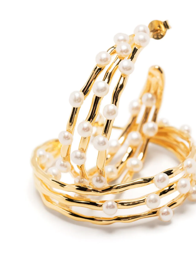 Dower & Hall Pearl Triple-row Hoop Earrings In Gold