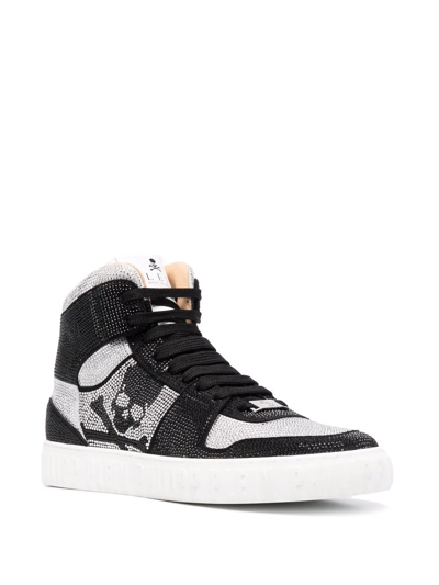 Philipp Plein Hi-top Sneakers Notorious Crystal Skull With Crystals In Black