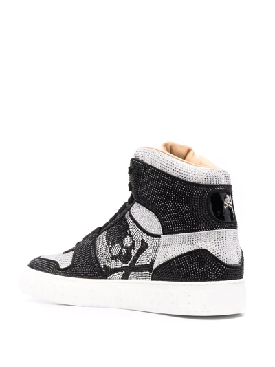 Philipp Plein Hi-top Sneakers Notorious Crystal Skull With Crystals In Black