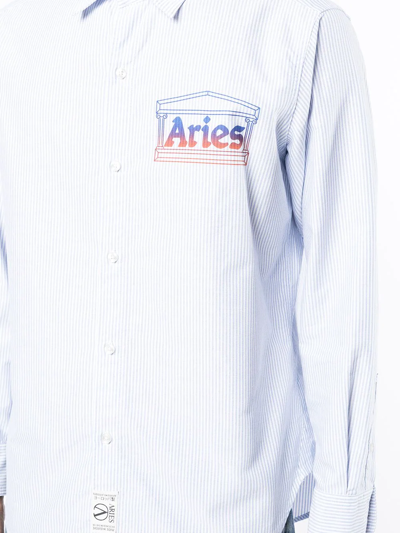 Shop Aries Oxford Striped Logo-print Shirt In Blau