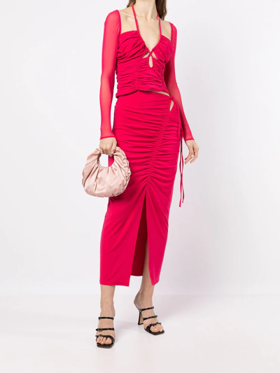 Shop Self-portrait Gathered Midi Skirt In Rosa