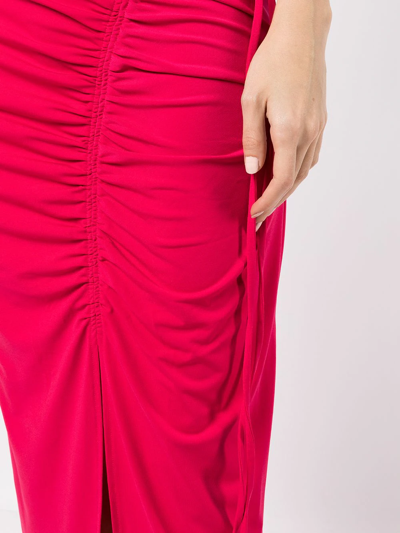 Shop Self-portrait Gathered Midi Skirt In Rosa
