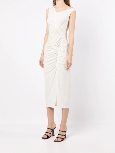 Shop Self-portrait Gathered Jersey Dress In Weiss