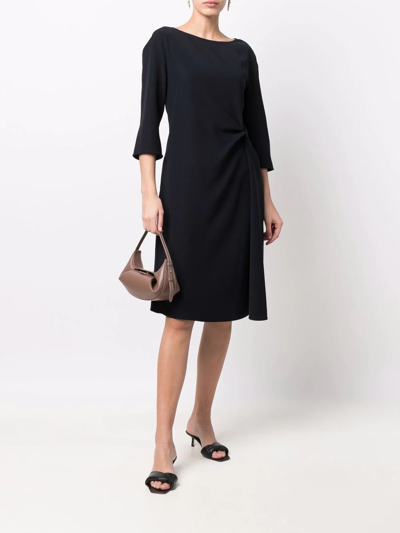 Emporio Armani Gathered-detail Midi Dress In Blau