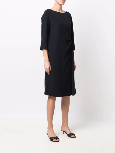 Emporio Armani Gathered-detail Midi Dress In Blau