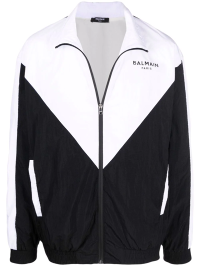 Shop Balmain Logo-print Multi-cut Track Jacket In Schwarz