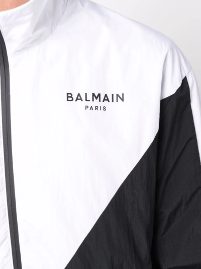 Shop Balmain Logo-print Multi-cut Track Jacket In Schwarz
