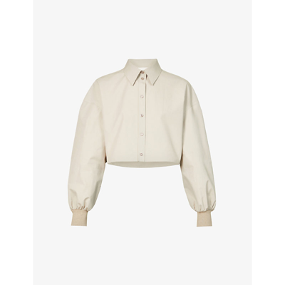 Shop Alexander Mcqueen Cropped Spread-collar Cotton-poplin Shirt In Stone